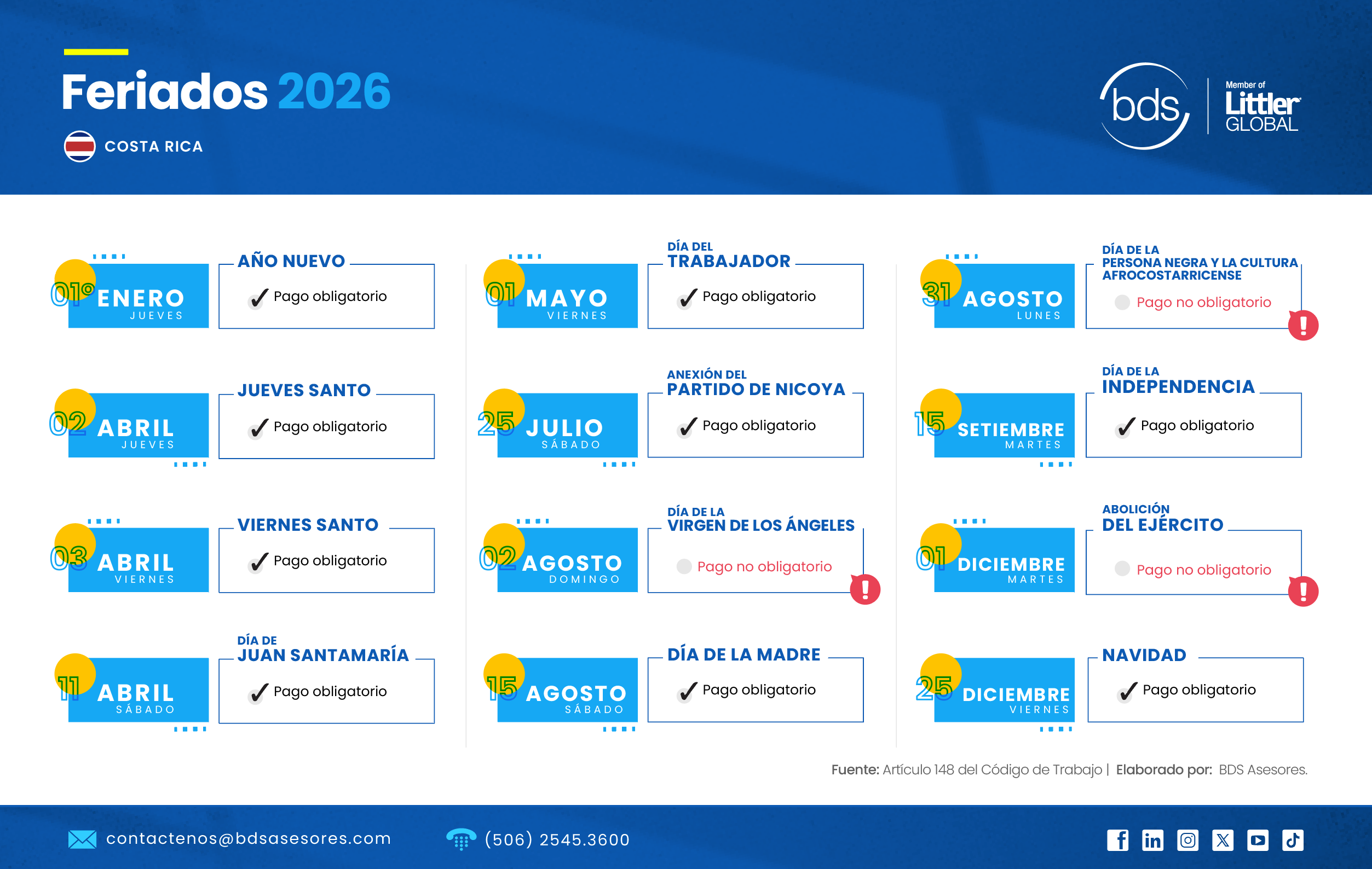 Feriados Costa Rica 2026